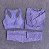 Mulheres sem costura yoga conjunto fitness esportes ternos ginásio roupas de manga longa cortina camiseta cintura alta running leggings calças de treino 220330