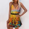 Moda Dress New Summer Women's Short Solded V-Neck Sweter Printed Halter Spódnica