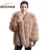 Qiuchen PJ8128 Nova Chegada Frete Grátis Mulheres Inverno Real Fox Fur Casaco Venda Quente Pele Grande Manga Longa Moda Meninas Jacket 201212