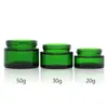 2020 bocal en verre vert cosmétique baume à lèvres crème pots Tube à essai en verre rond avec doublures intérieures en PP 20g 30g 50g pot cosmétique