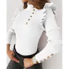 Women's Knitted Sweater Winter Casual Turtleneck solid Color Ruffled Button Pullover slim skinny Women tops