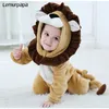 Baby Lion Onesie Andingse Animal Costume Мальчик Мальчик Девушка Длинный Рукав Пампер Смешная Симпатичная Теплая Одежда Ребенок Малыш 0-3 лет Младенческая Кигурумис 201023