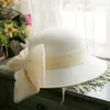 Cappelli a tesa larga stile Hepburn perle francesi Fascinator cappello da sposa da sposa copricapo bianco Po copricapo da viaggio accessorio per capelli Lady grande Bowknot Fedora