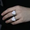 Drop Cound Bling Full Cubic Zircon Серебряное Цветное Кольцо Ледяные Сердце Micro Pave 5a CZ Сердце Прекрасный Хип-хоп Панк Рэп Женщины Ювелирные Изделия