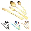 4PC / Set Rostfritt Stål Dinner Fashion Cutlery Porslin Kniv Gaffelsked För Hem Kök Restaurang Bar