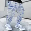 Grote werven Cargo Broek Mannen Afdrukken Losse Comfortabele Mannelijke Jogging Gestapelde Joggingbroek Mannen Hip Hop Streetwear S-5xl