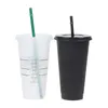 Tasses 710ml noir blanc paille tasses avec couvercle changement de couleur café tasse réutilisable tasses en plastique gobelet finition mate tasse à café