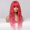 Long Ombre Rose Red Pink Synthetic Wigs Cosplay Water Wave Wig with Bangs for Black Women Afro Heat Resistant Fiber