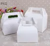 50Pcs 3 sizes Paper Cake Boxes with handle Brown Kraft Mousse Box Cardboard Dessert Packaging Box Baking Bread Gift Box 201015