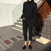 Knitted 2 Pieces Set Tracksuits Women Autumn Winter Thick Warm O-Neck Loose Sweater+Ankle-Length Pants Warm Cashmere Suit 200922