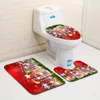 3pcs / set Joyeux Noël Tapis De Bain Anti Slip Cuisine Tapis De Bain Tapis Ensembles Maison Lavable Couvercle De Toilette Couverture Tapis Tapis De Sol Y200407