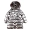 Maomaokong Womens Down Coat Silver Shiny Parka Coat Real Raccoon Fur Collar Long Winter Coat 201102