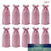 10pcs 소박한 린넨 Drawstring 샴페인 레드 와인 병 가방 선물 포장 포장