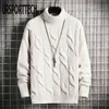 URSPORTTECH Turtleneck Sweater Mens Wool Knit Pullover Sweater Male Oversized Turtle Neck Twisted Pattern Men Sweter Pull Jumper 211221