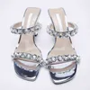 Sandaler Kvinnor Sparkly Straps Högklackat Silver Diamant Embellished Pumps Lady Elegant Tofflor Squared Toe Single Shoes 220303