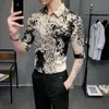 Mäns Casual Shirts Luxury Leopard Skriv ut Skjorta Män Kortärmad Vintage Slim Social Party Nightclub Chemise Homme Streetwear Kläder 4XL