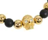 Bracciale con perline teschio placcato oro con coulisse intrecciata stile hip-hop unisex Lunghezza regolabile Regali di gioielli popolari