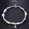 Enkelarmbanden Womens Starfish Natural Shell Charm Turquoise Barefoot Sandals Foot Chains Anklets