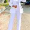 Elegant Women Blazer Sets Buttons White Wide Leg Pant Suits Fashion Professional Party Office Business Outfits Single Pack 220315