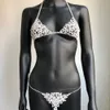 New Sexy Chain Bra Body Jewelry Crystal Bikini Set Beach Lingerie Outfit Harness Bling Thong for Women Holiday T200508327T