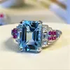 Size 6-10 Top Sell Luxury Jewelry 925 Sterling Silver Aquamarine CZ Diamond Gemstones Ruby Party Women Wedding Engagement Band Ring Gift