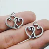 Lot en gros 100 pièces Double coeur Antique argent charmes pendentifs pour la fabrication de bijoux Bracelet boucles d'oreilles bricolage porte-clés pendentif 19*19mm DH0841