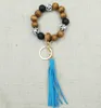 Cross-fronteira multicolor Multicolor Handmade Bead de Madeira Pulseira Coreano Veludo Tassel Pingente Chaveiro