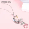 Strollgirl Ny 925 Sterling Silver Vacker Mermaid Hängsmycke Kedja Zircon Moon Star Halsband för Kvinnor Mode Smycken Gratis Ship Q0531