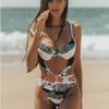 2020 Sexy scollo a V Costume intero per le donne Stampa leopardata Push Up Costumi da bagno Tuta Monokini Costume da bagno Abbigliamento da spiaggia Donna T200708