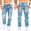 Męskie dżinsy 2021 Moda jesienna Luźna kieszeń w połowie talii Denim Proste spodnie Casual Washed Black