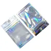 Clear Plain Laser Aluminum Foil Zipper Packaging Bag with Hang Hole Party Crafts for Zip Storage Mylar Plastic Pack