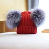 New fashion designer lovely cute double real fur ball thick knitted casual winter spring warm hats for students girls women men ki7605513