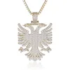 Albania Eagle Pendant Necklace Iced Kosova Serbia Double-headed Eagle CZ Paved Statement Hiphop Jewelry Men Women Ethnic Gifts 201263G