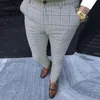 남성용 정장 블레이저 2021 남자 캐주얼 바지 패션 코튼 중소형 슬림 적합 비즈니스 공식 격자 무늬 인쇄 바지 남성 여가