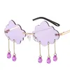 Special Design Cloud Lenses Sunglasses With Raindrops Dangling At Chains Cute And Fashion Novelty Rimless Eyeglasses