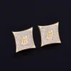 Iced Out Men Earring Square Stud Gold Color Material Full Zircon Copper Screw Push Back Charm Hip Hop Jewelry Rock Street5119765