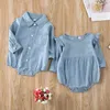 0-18m Noworodek Kid Baby Baby Boy Ubrania Z Długim Rękawem Denim Romper Casual Proste Body Top Sunsuit New Born Cute Sweet Outfit G1221