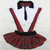 Femmes Sexy Uniforme Maid Lingerie Écolières Rôle Cosplay Déguisements Tenues Plaid Vêtements Ensembles Plume Costume1