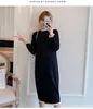 Automne Noir Tricoté Maternité Longue Robe Élégante Slim Vêtements Pour Les Femmes Enceintes Automne Mode Coréenne Robe De Grossesse LJ201125