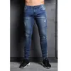 Jeans skinny pour hommes Distressed Stretch Jeans Bleu Ripped Skinny Jeans Homme Slim Fit Dropshipping Supply Tape Design T200614