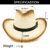 Unisex Brown pintura pistola Papel comum Straw ocidental chapéus de vaqueiro Belt Buckle Decore Homens Mulheres Aba larga Sun Caps Praia Sombra Hat Sombrero