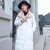 LUZUZI Women Double Sided Down Long Jacket Winter Turtleneck White Duck Down Coat Double Breasted Warm Parkas Snow Outwear 201127