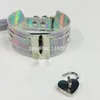 Halsreifen, schick, für Damen und Mädchen, 100 % handgefertigt, holografischer Halsband, abschließbarer Gold-Schloss-Schlüssel-Vorhängeschloss-Kragen, Laser-Halskette1