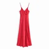 Traf Summer Dress Woman Za Pink Satin Long Women Black Backless Slip Sexy PartyES Red Midi ElegantES220119