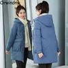 Orwindny Giacca invernale da donna Addensare caldo Cappotto lungo da studente con cappuccio Solid Snow Wear Parka Donna Plus Size S-3XL 211221