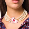 Collana di perle a tre strati di industrie pesanti planetarie di vendita calda Collana retrò con catena satellitare a clavicola con diamante pieno femminile Collana retrò da sposa