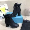 Winter Boots Dame Schoenen Gear Chunky Hak Boot Vrouw 9.5cm Hoge Hak Lace-up Ronde Teen Boots-Women 2020 Herfst Echt Leren Enkellaarzen