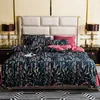 Chinoiserie stil fåglar lämnar tryckt egyptisk bomull mjuk duvet täcke säng lampa monterad plåt set kung queen size sängkläder set 201120