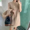 Ezgaga Knit Two Piece Set Women Fashion Turtleneck Sweater Jumper Sleeveless Elegant Dress Loose Solid Pullover Office Lady 220221