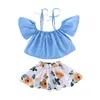 Two Pieces Suit Baby Clothing Camisole Jacket Lemon Kids Printing Short Skirt Woman Clothes Sets Summer 24ty K2